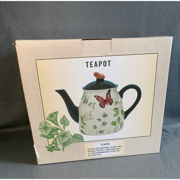 Cracker Barrel Nature Susan Winget Teapot Butterfly and Plants with box - Picture 11 of 13